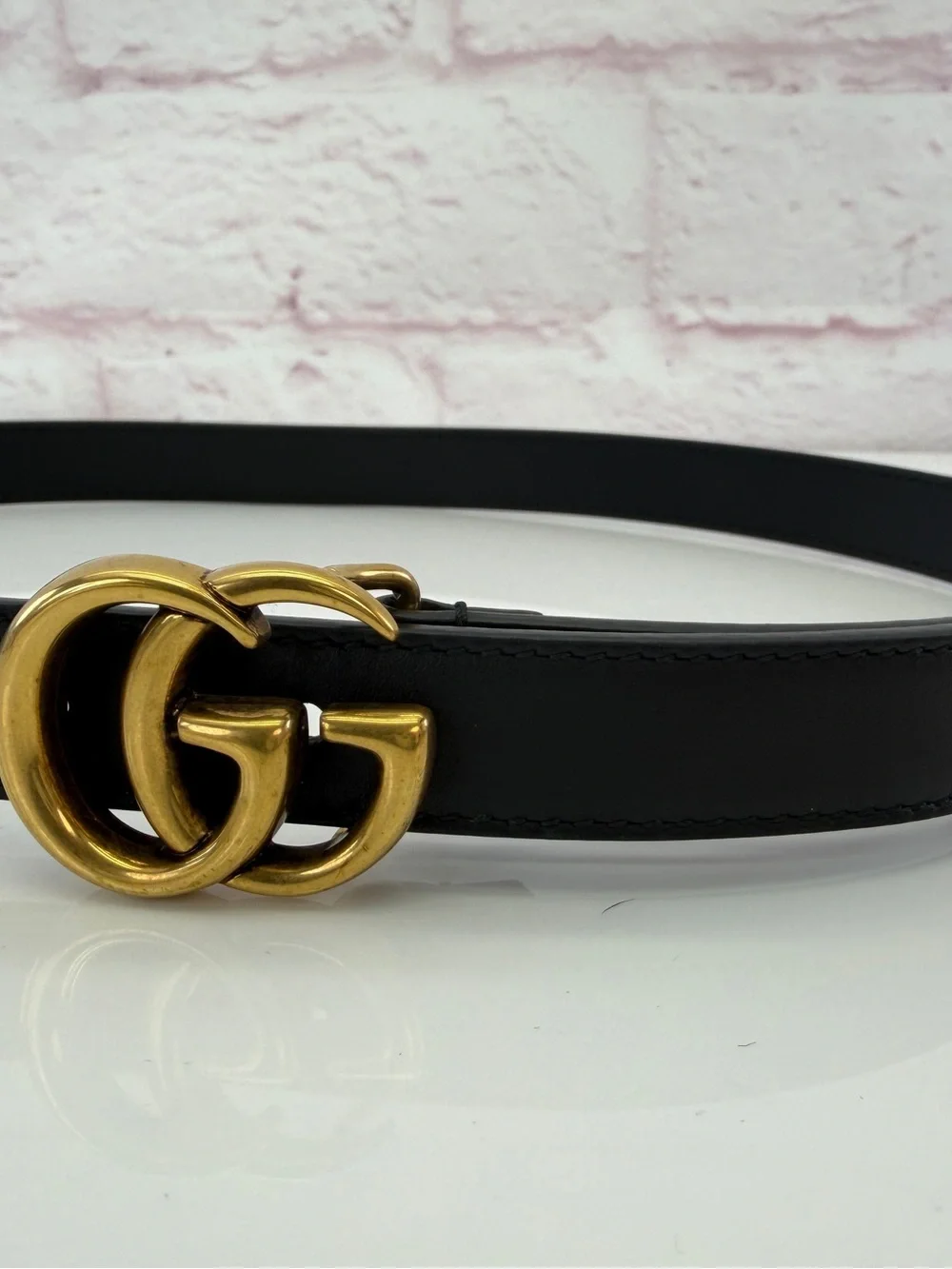 Gucci Gg Marmont Slim Black Leather Double G Belt Gold Buckle 409417 75/30